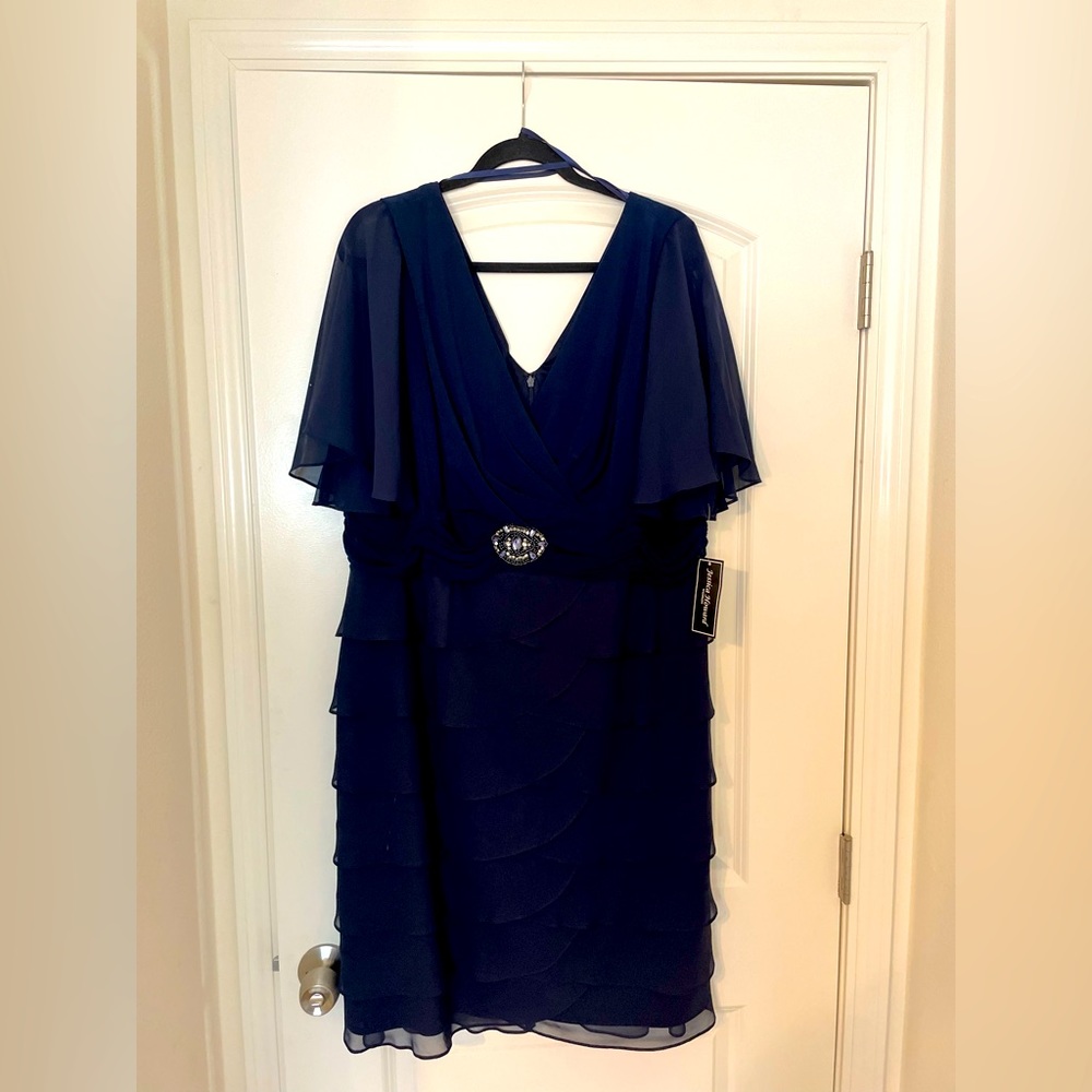 Navy Knee- Length Dress with a beautiful decorative belt on the front